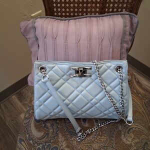 Elegant Blue Quilted Chain Bag